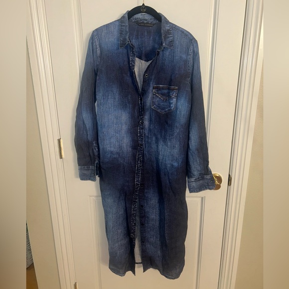 Elemente Clemente 100% European Linen Karaby Denim Effect Midi Dress with Tie - Picture 2 of 9